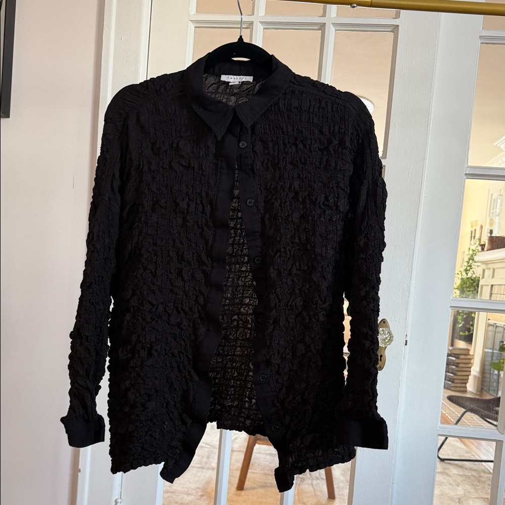 Topshop Textured Black Button Down Shirt
